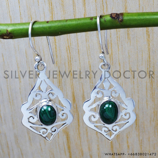 Malachite 925 Sterling Silver Earrings (SJWE-14) Malachite 925 Sterling Silver Earrings (SJWE-14)