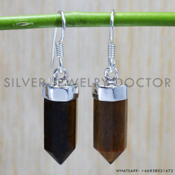 Tiger Eye 925 Sterling Silver Earrings (SJWE-163)