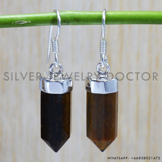 Tiger Eye 925 Sterling Silver Earrings (SJWE-163)