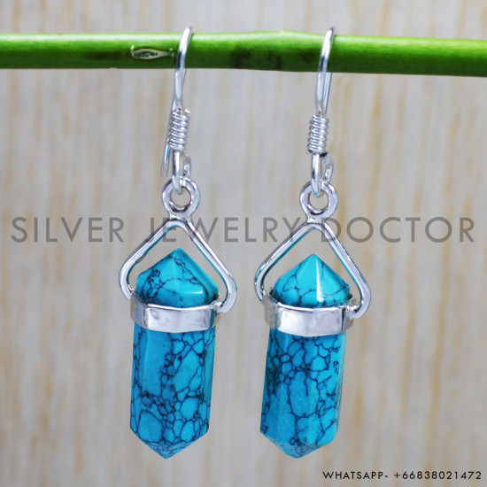 Turquoise 925 Sterling Silver Earrings (SJWE-165) Turquoise 925 Sterling Silver Earrings (SJWE-165)
