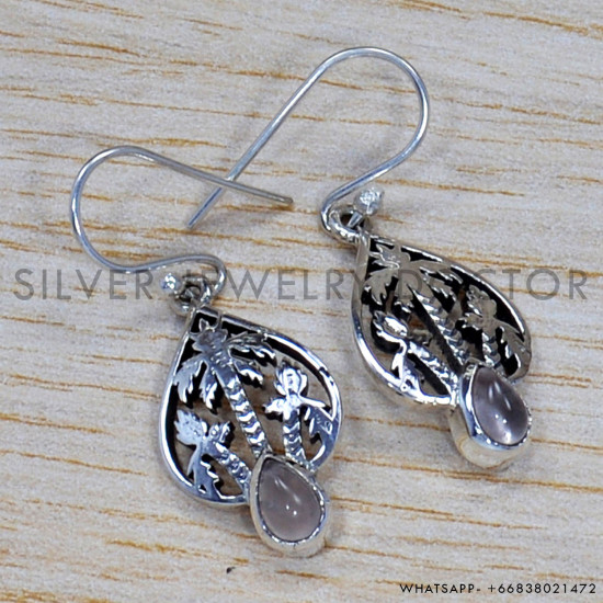 Rose Quartz 925 Sterling Silver Earrings (SJWE-168) Rose Quartz 925 Sterling Silver Earrings (SJWE-168)