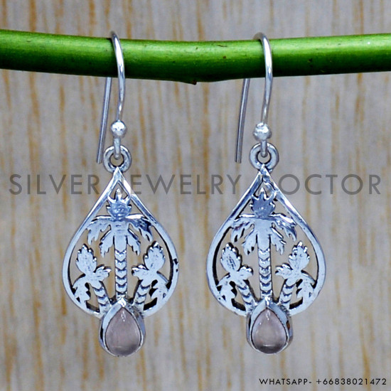 Rose Quartz 925 Sterling Silver Earrings (SJWE-168) Rose Quartz 925 Sterling Silver Earrings (SJWE-168)