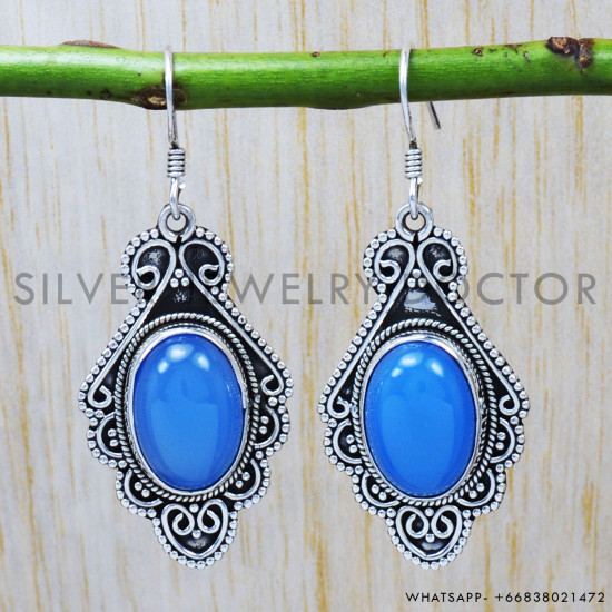 Chalcedony 925 Sterling Silver Earrings (SJWE-17) Chalcedony 925 Sterling Silver Earrings (SJWE-17)