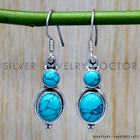 Turquoise 925 Sterling Silver Earrings (SJWE-170) Turquoise 925 Sterling Silver Earrings (SJWE-170)