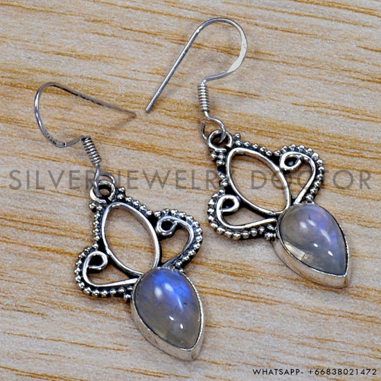 Rainbow Moonstone 925 Sterling Silver Earrings (SJWE-172)