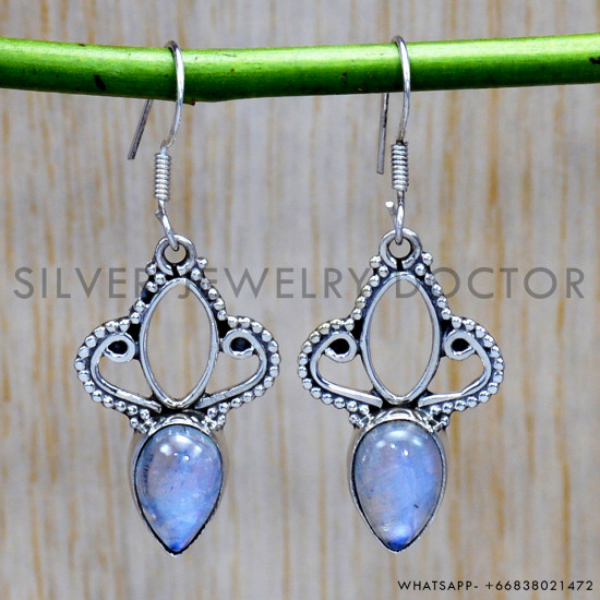 Rainbow Moonstone 925 Sterling Silver Earrings (SJWE-172)