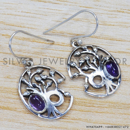 Amethyst 925 Sterling Silver Earrings (SJWE-177)