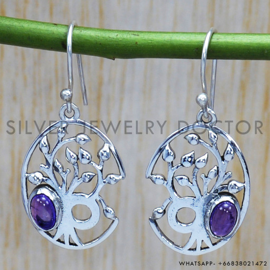 Amethyst 925 Sterling Silver Earrings (SJWE-177)