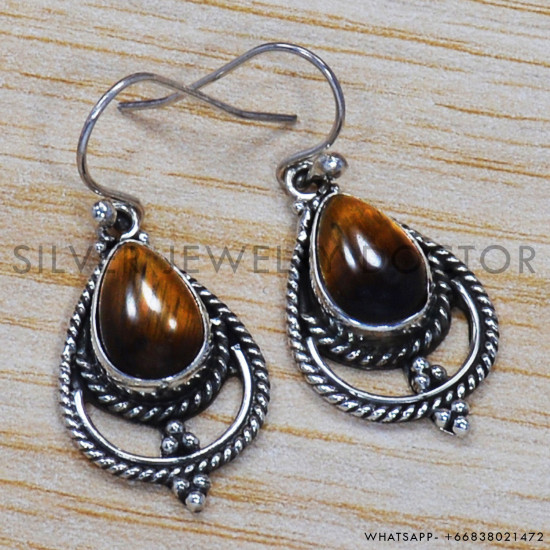 Tiger Eye 925 Sterling Silver Earrings (SJWE-178) Tiger Eye 925 Sterling Silver Earrings (SJWE-178)