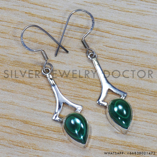 Malachite 925 Sterling Silver Earrings (SJWE-179)