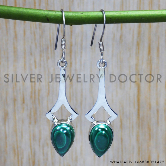 Malachite 925 Sterling Silver Earrings (SJWE-179)