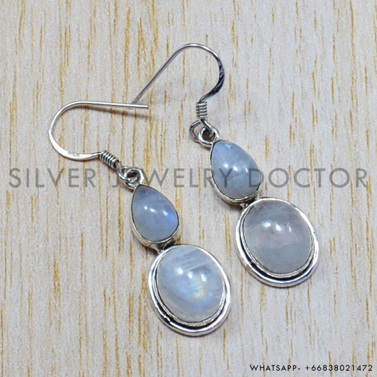 Rainbow Moonstone 925 Sterling Silver Earrings (SJWE-18) Rainbow Moonstone 925 Sterling Silver Earrings (SJWE-18)