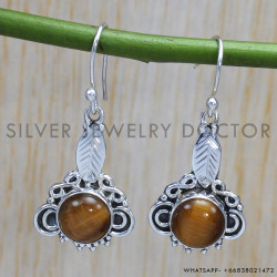 Tiger Eye 925 Sterling Silver Earrings (SJWE-182)