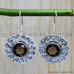Smoky Quartz 925 Sterling Silver Earrings (SJWE-185)