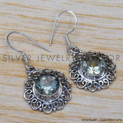 Green Amethyst 925 Sterling Silver Earrings (SJWE-187) Green Amethyst 925 Sterling Silver Earrings (SJWE-187)