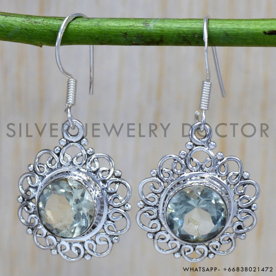 Green Amethyst 925 Sterling Silver Earrings (SJWE-187) Green Amethyst 925 Sterling Silver Earrings (SJWE-187)