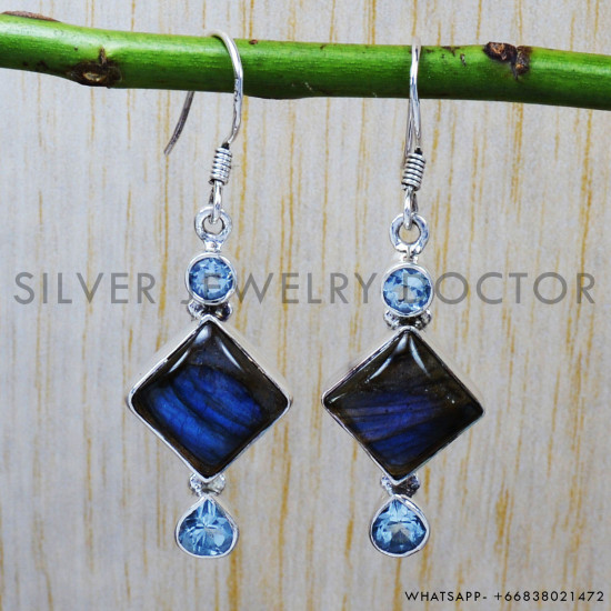 Labradorite 925 Sterling Silver Earrings (SJWE-19) Labradorite 925 Sterling Silver Earrings (SJWE-19)