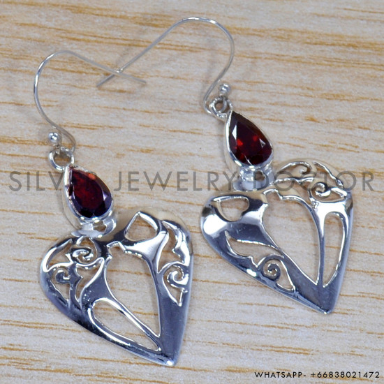Garnet 925 Sterling Silver Earrings (SJWE-196) Garnet 925 Sterling Silver Earrings (SJWE-196)