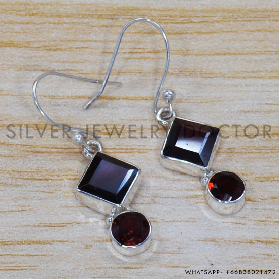Garnet 925 Sterling Silver Earrings (SJWE-198)