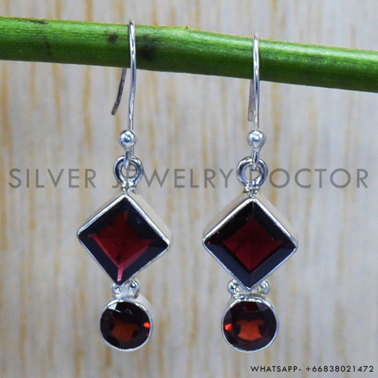 Garnet 925 Sterling Silver Earrings (SJWE-198)