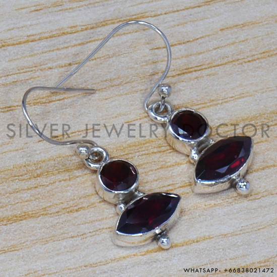Garnet 925 Sterling Silver Earrings (SJWE-202) Garnet 925 Sterling Silver Earrings (SJWE-202)