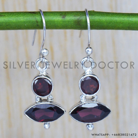 Garnet 925 Sterling Silver Earrings (SJWE-202) Garnet 925 Sterling Silver Earrings (SJWE-202)