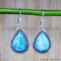 Larimar 925 Sterling Silver Earrings (SJWE-212)