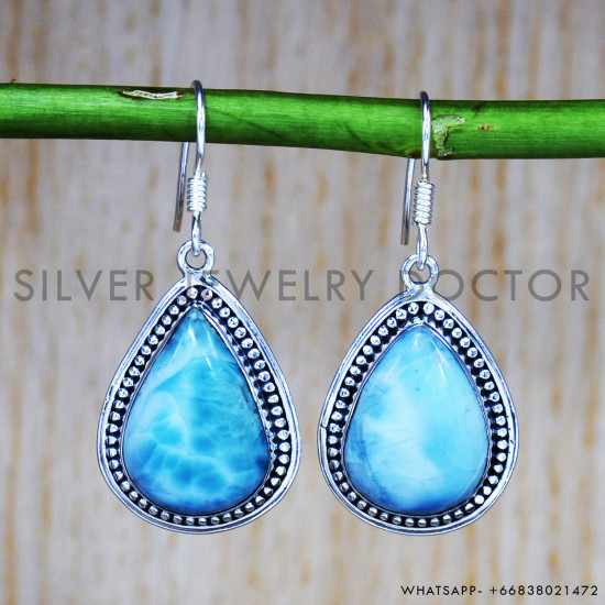 Larimar 925 Sterling Silver Earrings (SJWE-212)