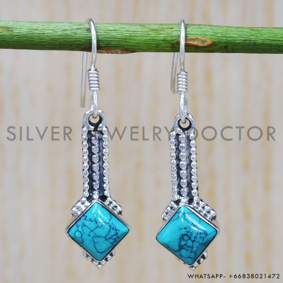 Turquoise 925 Sterling Silver Earrings (SJWE-220) Turquoise 925 Sterling Silver Earrings (SJWE-220)
