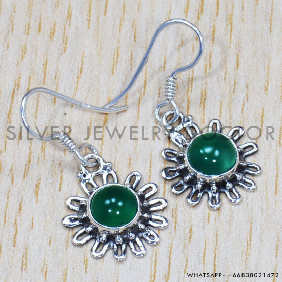 Green Onyx 925 Sterling Silver Earrings (SJWE-226) Green Onyx 925 Sterling Silver Earrings (SJWE-226)