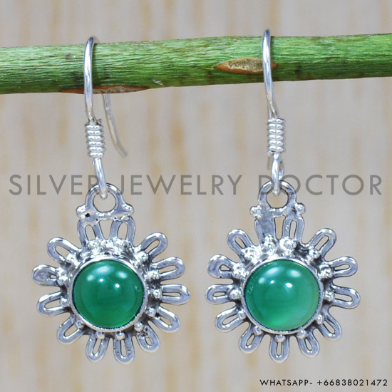 Green Onyx 925 Sterling Silver Earrings (SJWE-226) Green Onyx 925 Sterling Silver Earrings (SJWE-226)