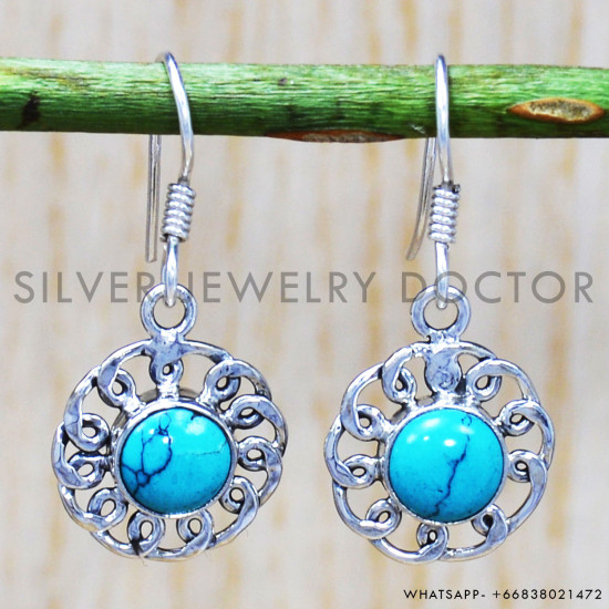 Turquoise 925 Sterling Silver Earrings (SJWE-229) Turquoise 925 Sterling Silver Earrings (SJWE-229)