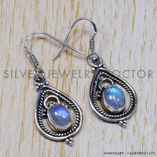 Rainbow Moonstone 925 Sterling Silver Earrings (SJWE-23) Rainbow Moonstone 925 Sterling Silver Earrings (SJWE-23)