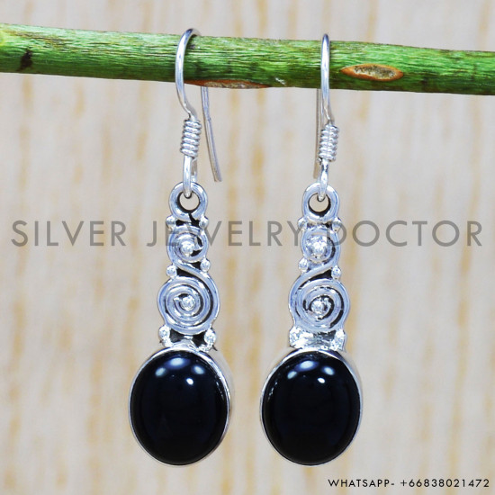 Black Onyx 925 Sterling Silver Earrings (SJWE-233)