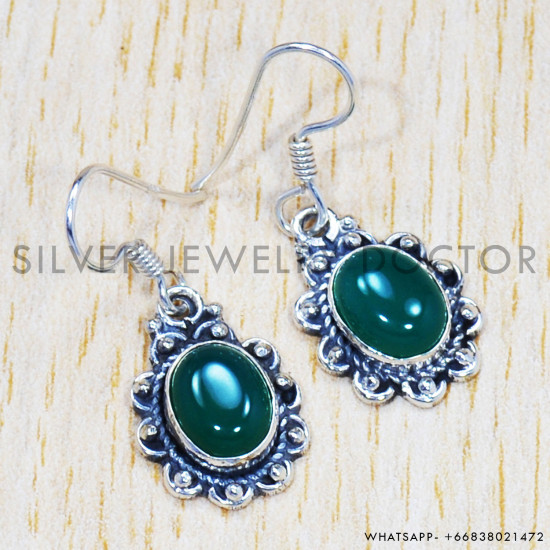Green Onyx 925 Sterling Silver Earrings (SJWE-239) Green Onyx 925 Sterling Silver Earrings (SJWE-239)