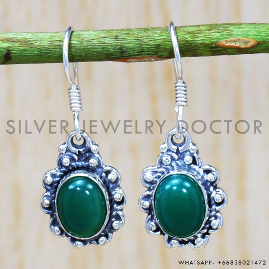 Green Onyx 925 Sterling Silver Earrings (SJWE-239) Green Onyx 925 Sterling Silver Earrings (SJWE-239)
