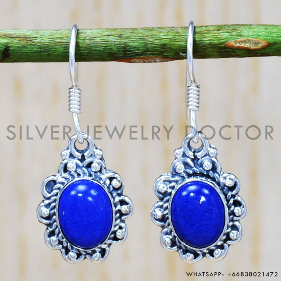 Lapis Lazuli 925 Sterling Silver Earrings (SJWE-242)