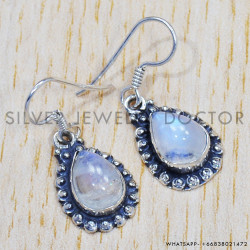 Rainbow Moonstone 925 Sterling Silver Earrings (SJWE-246)