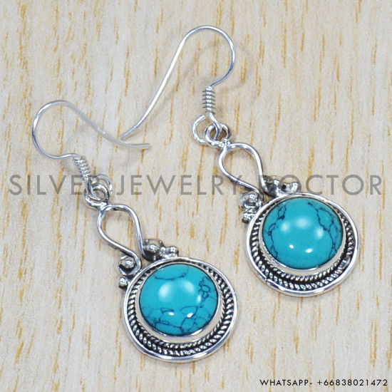 Turquoise 925 Sterling Silver Earrings (SJWE-255) Turquoise 925 Sterling Silver Earrings (SJWE-255)