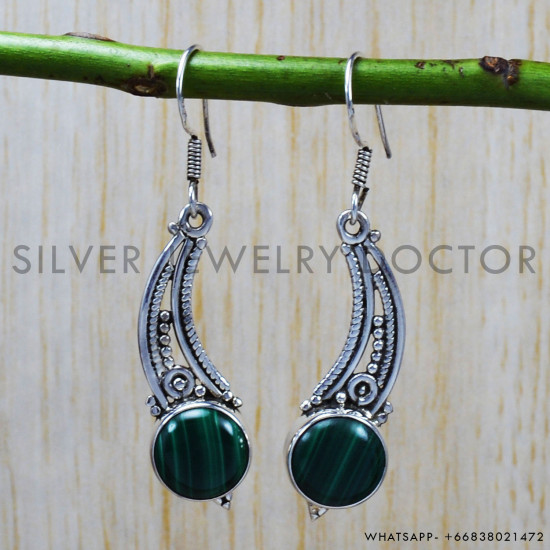 Malachite 925 Sterling Silver Earrings (SJWE-26)