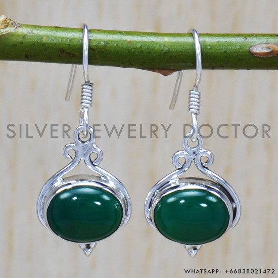 Green Onyx 925 Sterling Silver Earrings (SJWE-266) Green Onyx 925 Sterling Silver Earrings (SJWE-266)