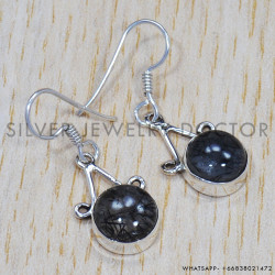 Black Rutile 925 Sterling Silver Earrings (SJWE-271)