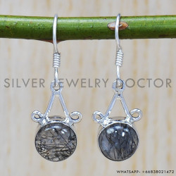 Black Rutile 925 Sterling Silver Earrings (SJWE-271)