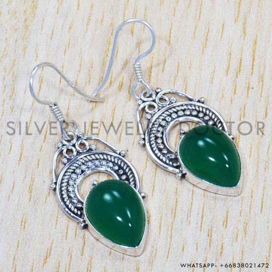 Green Onyx 925 Sterling Silver Earrings (SJWE-275) Green Onyx 925 Sterling Silver Earrings (SJWE-275)