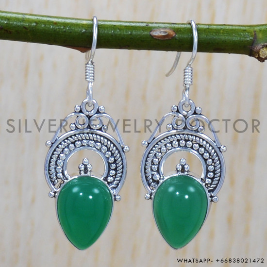 Green Onyx 925 Sterling Silver Earrings (SJWE-275) Green Onyx 925 Sterling Silver Earrings (SJWE-275)