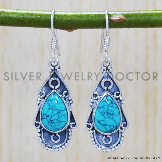Turquoise 925 Sterling Silver Earrings (SJWE-280) Turquoise 925 Sterling Silver Earrings (SJWE-280)