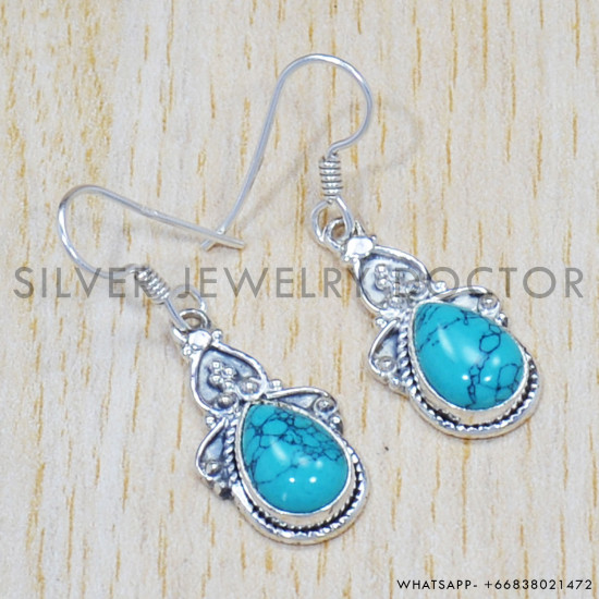 Turquoise 925 Sterling Silver Earrings (SJWE-282) Turquoise 925 Sterling Silver Earrings (SJWE-282)