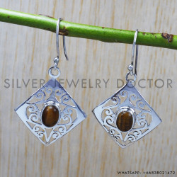Tiger Eye 925 Sterling Silver Earrings (SJWE-29)