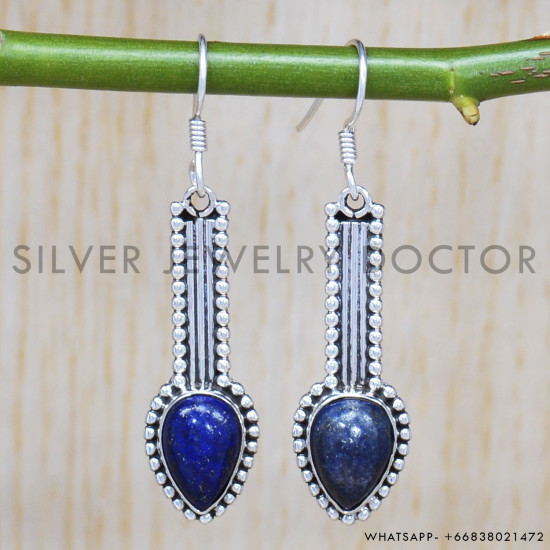 Lapis Lazuli 925 Sterling Silver Earrings (SJWE-293)