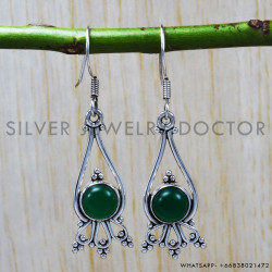 Green Onyx 925 Sterling Silver Earrings (SJWE-30)